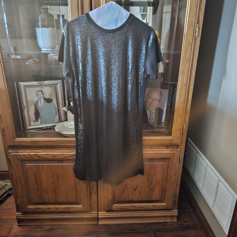 Black Sequin Short Sleeve Dress